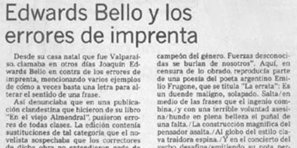 Joaquín Edwards Bello y los errores de imprenta