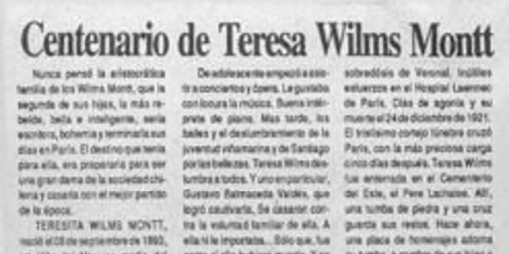 Centenario de Teresa Wilms Montt
