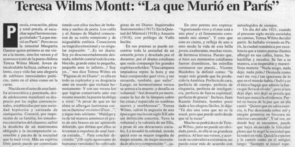 Teresa Wilms Montt, "La que murió en París"