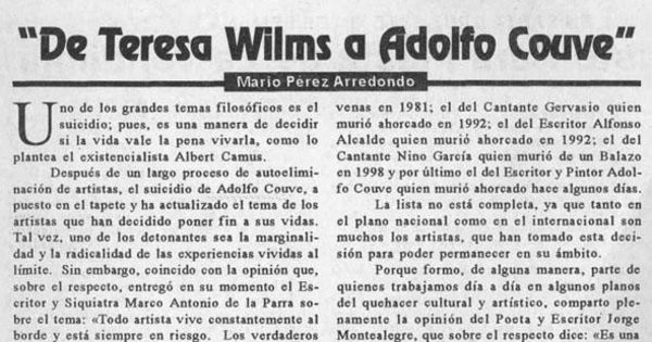 De Teresa Wilms Montt a Adolfo Couve