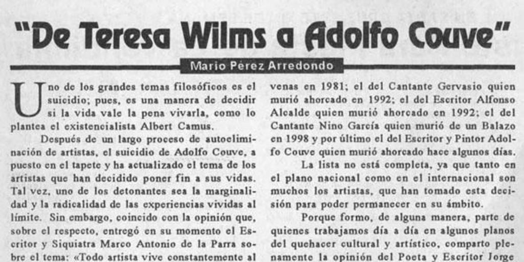 De Teresa Wilms Montt a Adolfo Couve