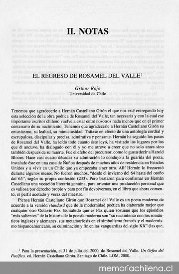 El regreso de Rosamel del Valle