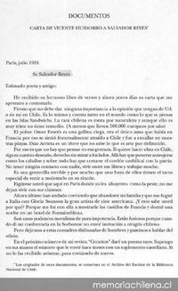 Carta de Vicente Huidobro a Salvador Reyes