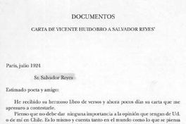 Carta de Vicente Huidobro a Salvador Reyes