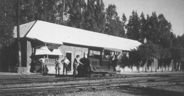 Estación de término del ferrocarril de la Braden Copper Company, hacia 1920