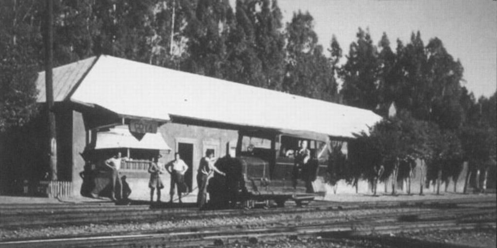 Estación de término del ferrocarril de la Braden Copper Company, hacia 1920