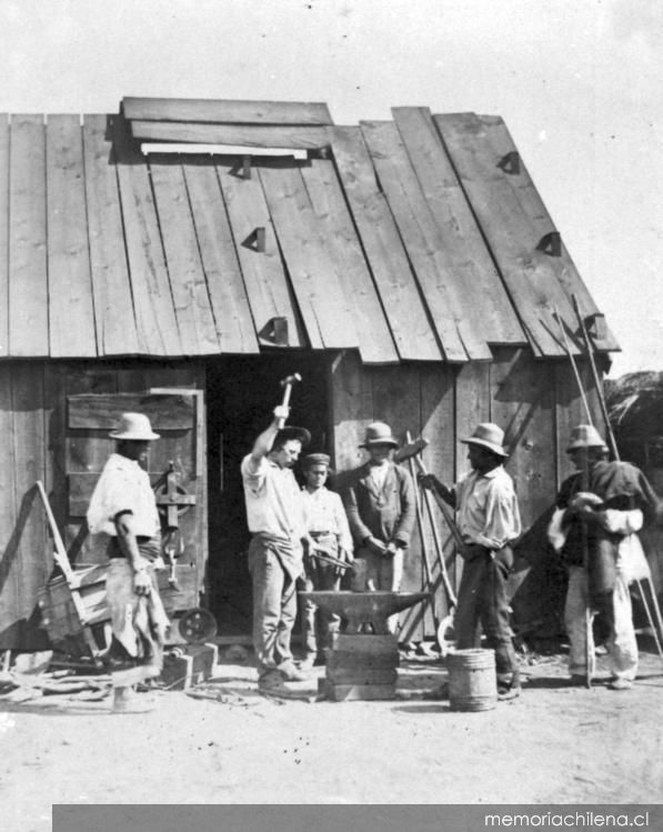 Fragua en construcción de ferrocarril de Caldera a Copiapó hacia 1850