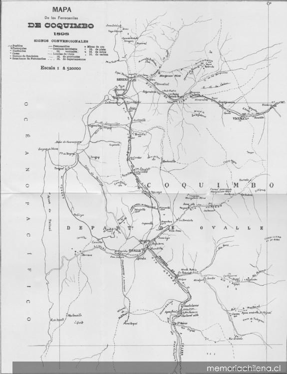 Mapa de los ferrocarriles de Coquimbo, 1898