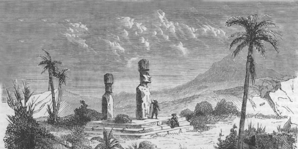 Monumentos de Isla de Pascua, dibujo realizado por la expedición de La Perouse