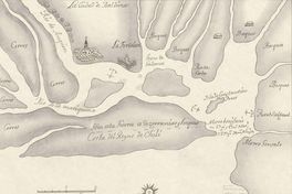 Puerto de Valdivia en el siglo XVII, el cual muestra el fuerte de los holandeses designado como "La Fortaleza"