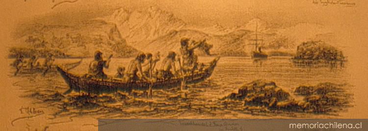 Encuentro con los Alacalufes en el canal Smyth, hacia 1894
