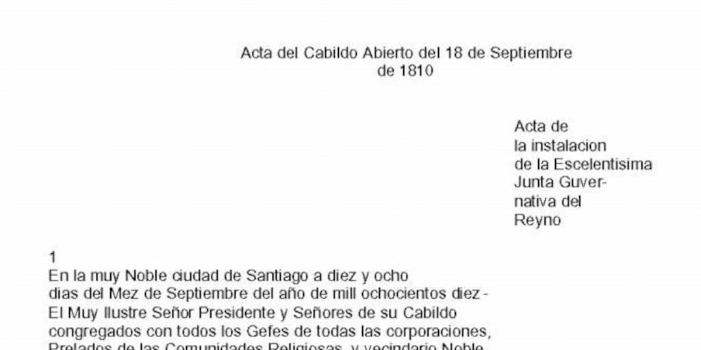 El acta del cabildo abierto del 18 de septiembre de 1810