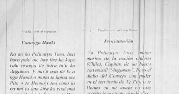 Transcripción del acta de Proclamación de Rapa Nui al Estado Chileno, 1888