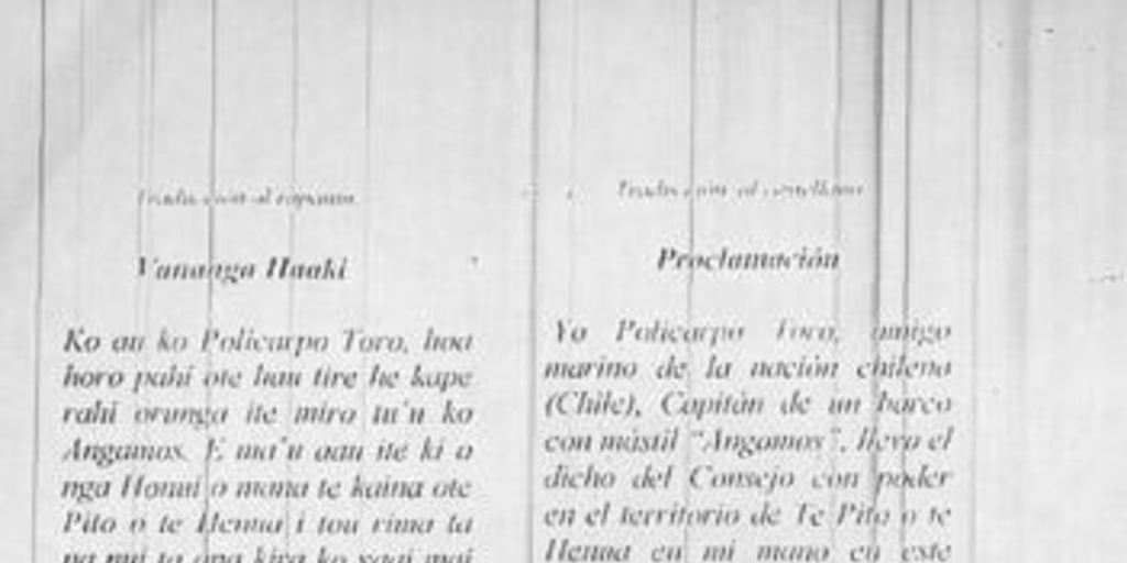 Transcripción del acta de Proclamación de Rapa Nui al Estado Chileno, 1888