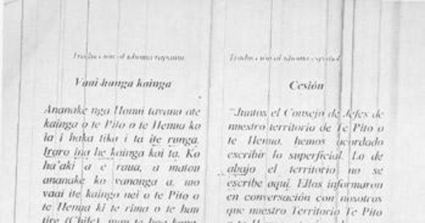Transcripción del acta de Cesión de Rapa Nui al Estado Chileno, 1888
