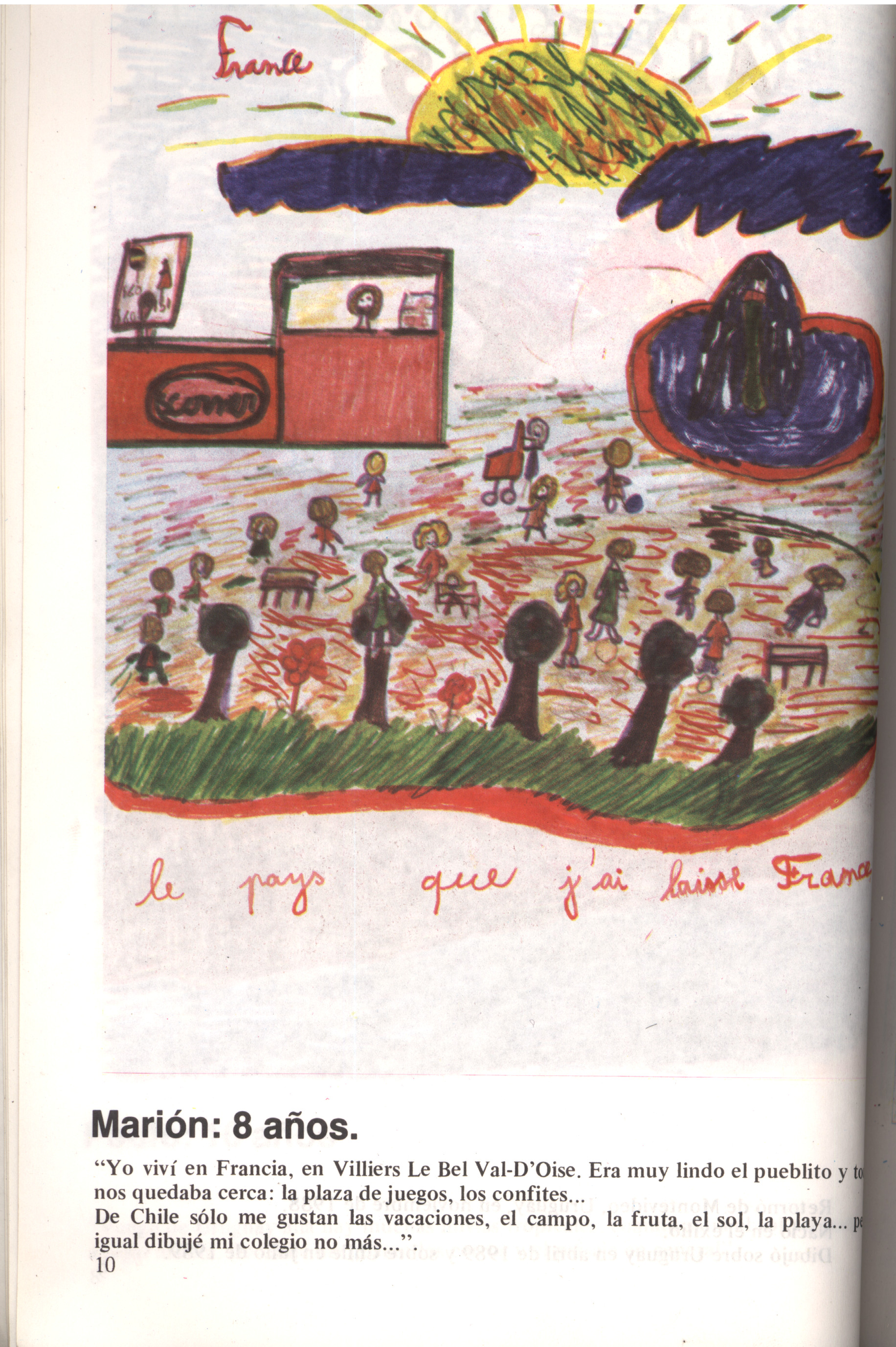 Dibujo de Marión sobre Francia, 8 años, abril de 1989