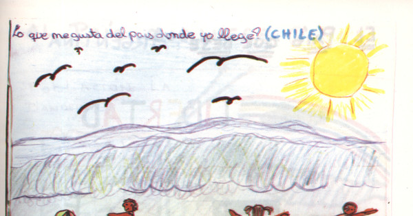 Dibujo de Dominique sobre Chile, 11 años, julio de 1989