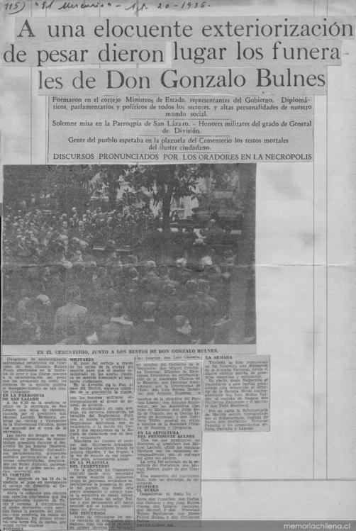 A una elocuente exteriorización de pesar dieron lugar los funerales de don Gonzalo Bulnes