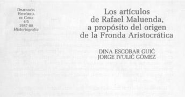 Los artículos de Rafael Maluenda a propósito de La Fronda Aristocrática