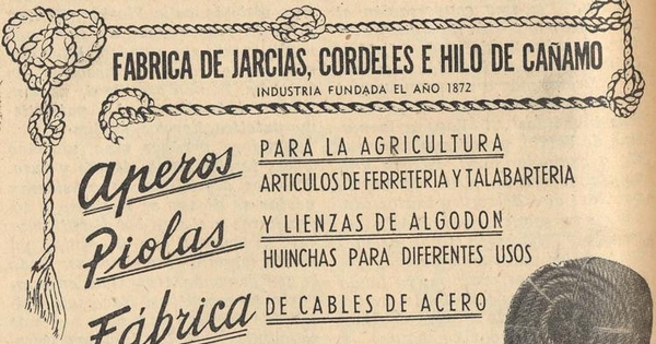 Aperos para la agricultura... piolas y lienzos de algodón...