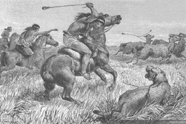 Cazador aónikenk matando un puma, hacia 1870