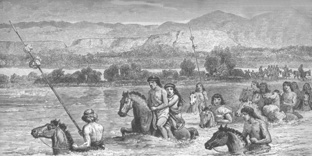 Cruce del río Limay, hacia 1870