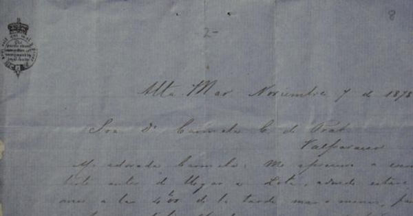 Alta Mar, 7 de noviembre de 1878 : carta de Arturo Prat a Carmela Carvajal