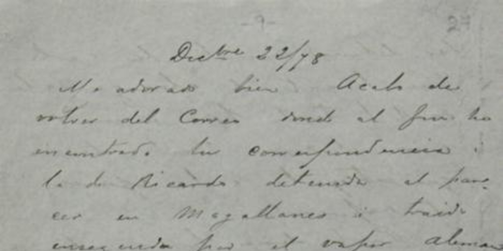 22 de diciembre de 1878 : carta de Arturo Prat a Carmela Carvajal