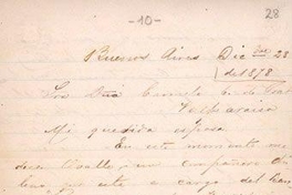 Buenos Aires, 28 de diciembre de 1878 : carta de Arturo Prat a Carmela Carvajal