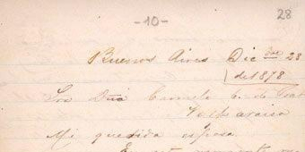 Buenos Aires, 28 de diciembre de 1878 : carta de Arturo Prat a Carmela Carvajal