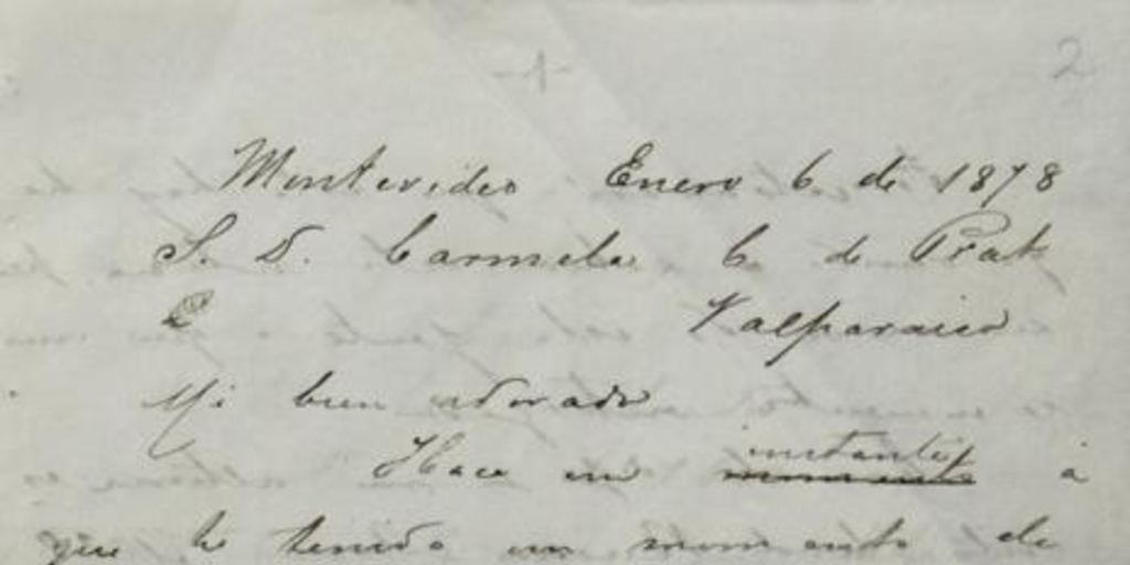 Montevideo, 6 de enero de 1878 [1879] : carta de Arturo Prat a Carmela Carvajal