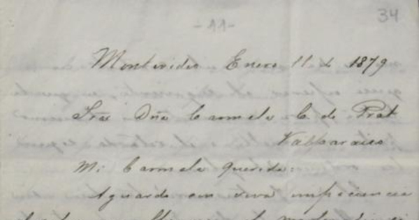 Montevideo, 11 de enero de 1879 : carta de Arturo Prat a Carmela Carvajal