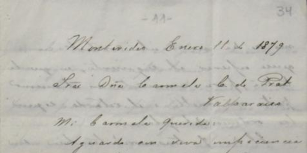 Montevideo, 11 de enero de 1879 : carta de Arturo Prat a Carmela Carvajal