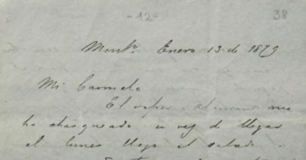 Montevideo, 13 de enero de 1879 : carta de Arturo Prat a Carmela Carvajal