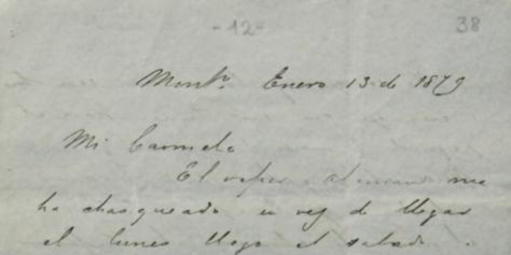 Montevideo, 13 de enero de 1879 : carta de Arturo Prat a Carmela Carvajal