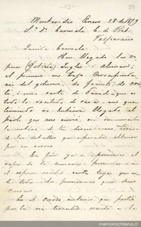 Montevideo, 18 de enero de 1879 : carta de Arturo Prat a Carmela Carvajal