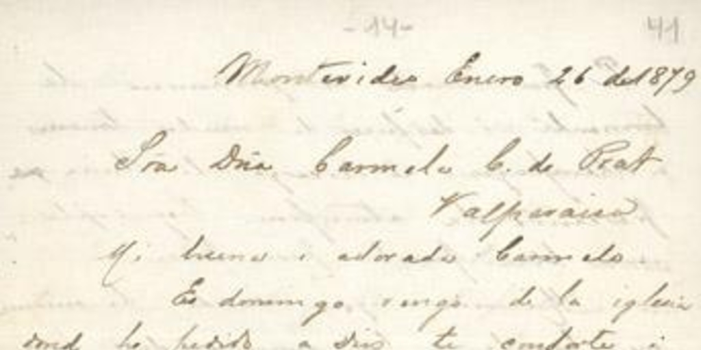 Montevideo, 26 de enero de 1879 : carta de Arturo Prat a Carmela Carvajal