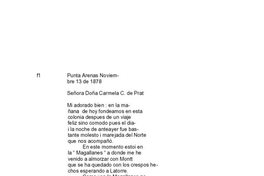 Punta Arenas, 13 de noviembre de 1878 : carta de Arturo Prat a Carmela Carvajal