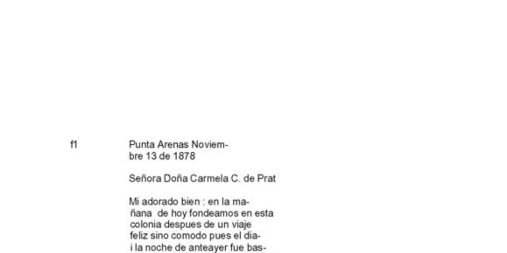 Punta Arenas, 13 de noviembre de 1878 : carta de Arturo Prat a Carmela Carvajal