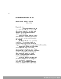 Montevideo, 22 de noviembre de 1878 : carta de Arturo Prat a Carmela Carvajal