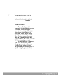 Montevideo, 12 de diciembre de 1878 : carta de Arturo Prat a Carmela Carvajal