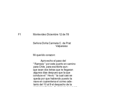 Montevideo, 12 de diciembre de 1878 : carta de Arturo Prat a Carmela Carvajal