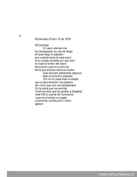 Montevideo, 13 de enero de 1879 : carta de Arturo Prat a Carmela Carvajal