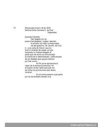 Montevideo, 18 de enero de 1879 : carta de Arturo Prat a Carmela Carvajal