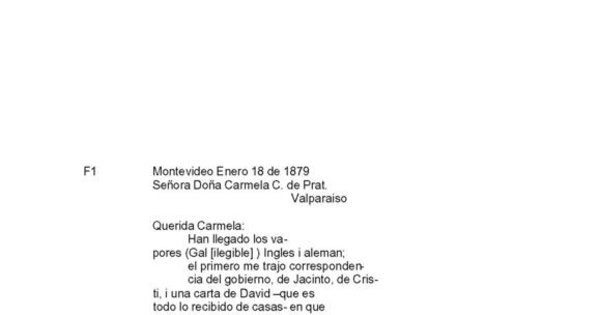 Montevideo, 18 de enero de 1879 : carta de Arturo Prat a Carmela Carvajal