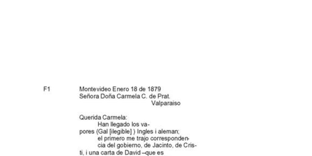 Montevideo, 18 de enero de 1879 : carta de Arturo Prat a Carmela Carvajal