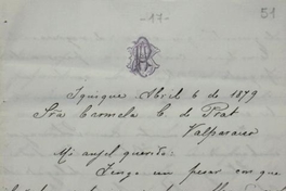 Iquique, 6 de abril de 1879 : carta de Arturo Prat a Carmela Carvajal