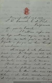 [Navegando], 12 de abril de 1879 : carta de Arturo Prat a Carmela Carvajal