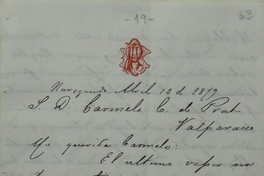 [Navegando], 12 de abril de 1879 : carta de Arturo Prat a Carmela Carvajal