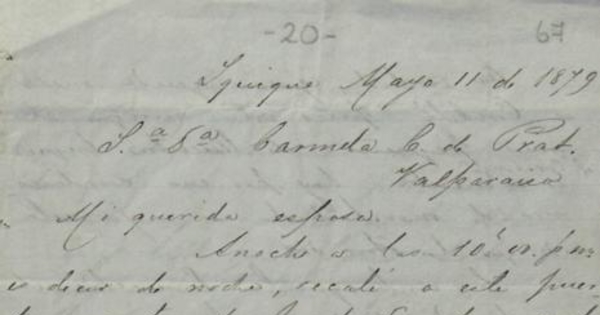 Iquique, 11 de mayo 1879 : carta de Arturo Prat a Carmela Carvajal
